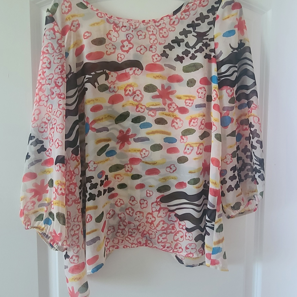 Source Unknown Pink & Multicolor Abstract Print Button-Down Top - Picture 2 of 6